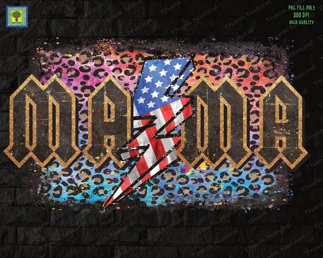 Mama Leopard Retro Lighting Bolt 4th of July PNG, MAMA Png, ACDC Png ...