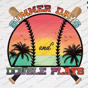 Summer Days and double plays, Softball Mom, Mom Squad, softball clipart, softball mama, Sunset Retro, Vintage sublimation Design, PNG image 1