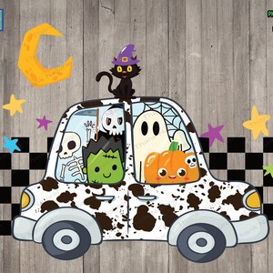Halloween png, Halloween sublimatie ontwerp, griezelig seizoen PNG, Trick or Treat, Halloween koeienhuid vrachtwagen, Black Cat Witch png, Pompoen png