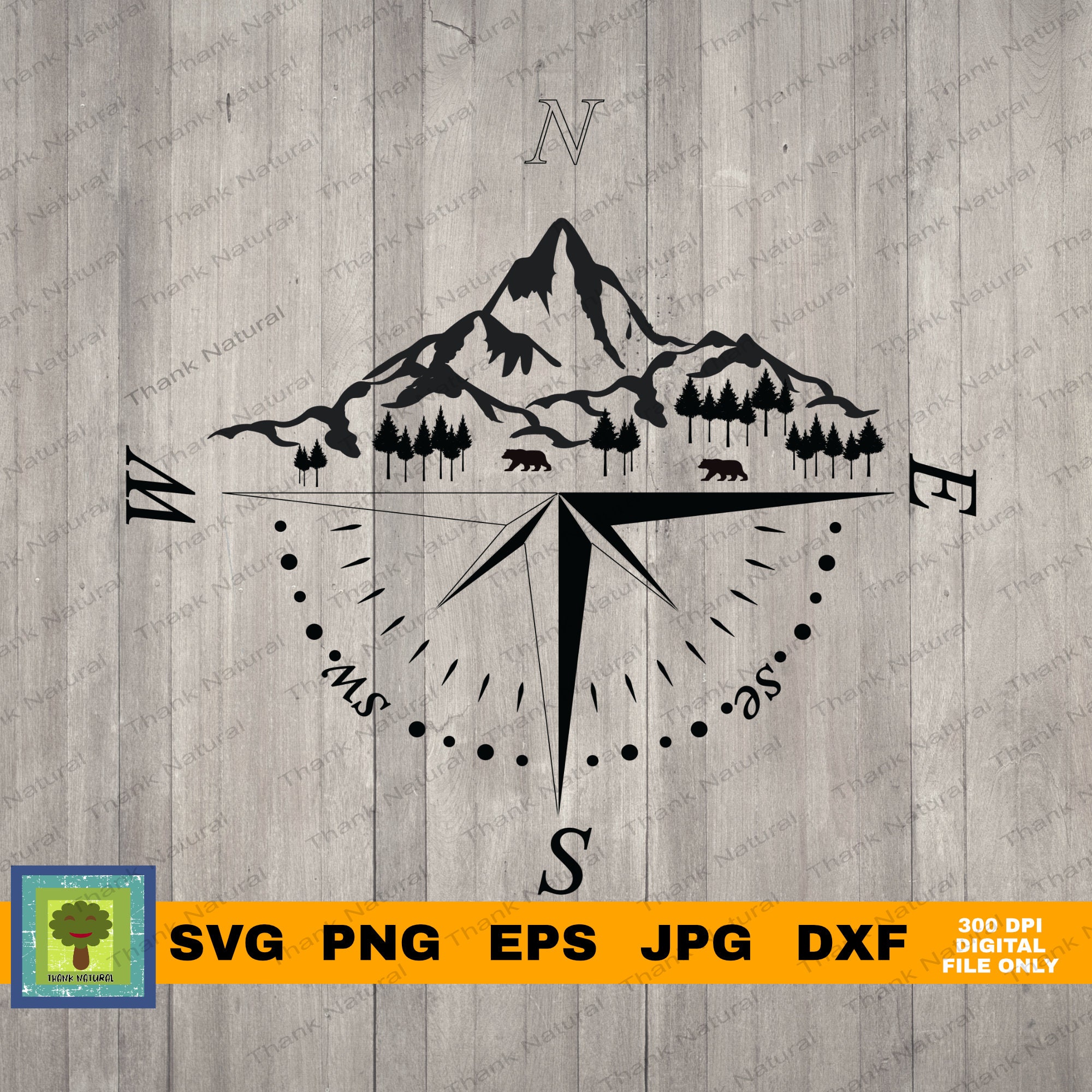 Mountains Tree Compass SVG File Camping Wild svg Compass | Etsy