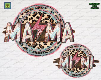 2 Files Mama Mini Lightning Bolt png, Mama Sublimation, Rock Mama png, Leopard Mama Mini png, Leopard Print, Sublimation Designs Download