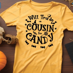 Will Trade Cousin Für Candy svg, Halloween svg, Sublimationsentwurf, lustiger Bruder Schwester svg, Familie Halloween svg, digitaler Download Cricut