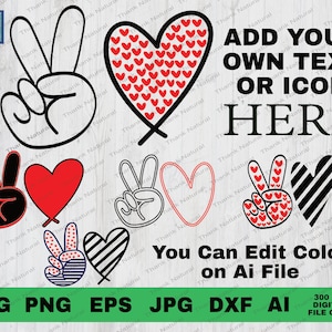 5 Bündel Frieden Liebe bearbeitbar SVG Png Dxf Eps Ai, Erstellen Sie Ihren eigenen Frieden Liebe Design, Cricut, Silhouette, Sublimation, Instant Download