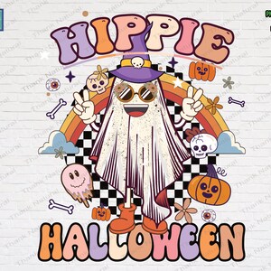 90s Retro Hippie Halloween Cute Ghost Png, Boo Png, Retro Halloween Png, Halloween Sublimation, Kid Shirt Design, Spooky Halloween Png