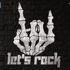 Let&#39;s Rock Skeleton Hand Png, Rock On Band, Halloween Costume, Rock and Roll, Halloween Skeleton Hand, Digital File for POD, T-Shirt Design