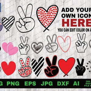10 Bündel Frieden Liebe bearbeitbar SVG Png Dxf Eps Ai, Erstellen Sie Ihr eigenes Peace Love Design, Cricut, Silhouette, Sublimation, Instant Download