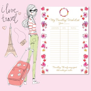 Travelling Wish List GOLD Flower Todo List To Do List for Travel Agenda Viaggi Travel Planner DOWNLOAD ISTANTANEO immagine 1
