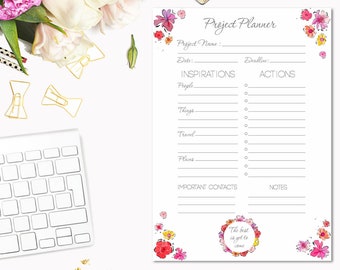 Project Planner Silver - Flower Todo List - To Do List Planner - Daily Planner | INSTANT DOWNLOAD!