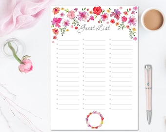 Guest List Silver - Flower Todo List - Wedding List | INSTANT DOWNLOAD!!