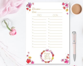 Decision Planner Gold - Flower Todo List - To Do List Planner - Agenda Giornaliera - Daily Planner | DOWNLOAD ISTANTANEO!