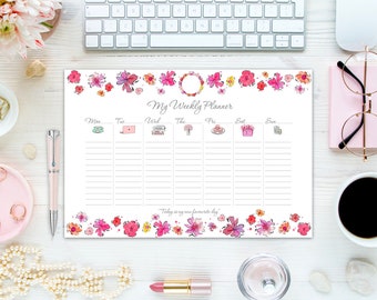 Weekly Planner Silver - Flower Todo List - Weekly Planner | INSTANT DOWNLOAD!