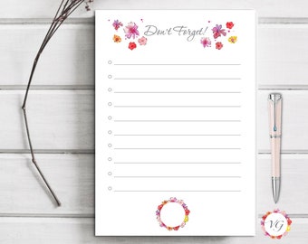 Don't Forget List - Flower Todo List - Wish List - Shopping Organizer - Shopping Planner | INSTANT DOWNLOAD!