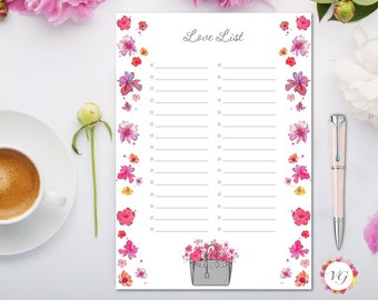 Love List Silver - Love Todo List - To Do List Planner - Daily Planner | INSTANT DOWNLOAD!