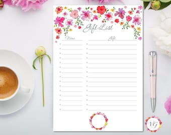 GIFT List Silver - Flower Todo List | INSTANT DOWNLOAD!!