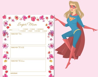 Super Mum Todo List Gold - Flower Todo List - To Do List Planner - Daily Planner | INSTANT DOWNLOAD!