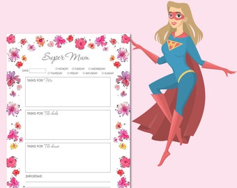 Super Mum Todo List Silver - Flower Todo List - To Do List Planner - Agenda Giornaliera - Daily Planner | DOWNLOAD ISTANTANEO!