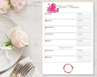 Meal Planner Silver - Flower Todo List - Food List - Food Planner - Menu Planner - Lista Della Spesa | DOWNLOAD ISTANTANEO!