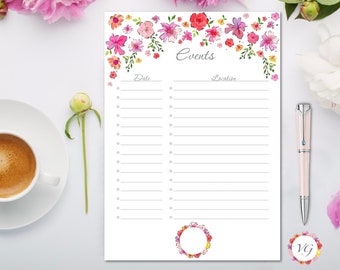 Events List Silver - To Do List Planner - Daily Planner | INSTANT DOWNLOAD!