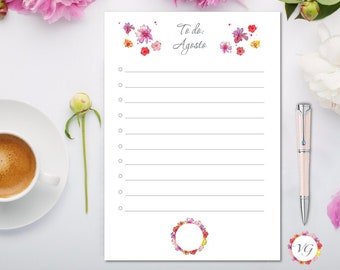 August Todo List - Flower To Do List | INSTANT DOWNLOAD!