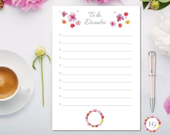 December Todo List - Flower To Do List | INSTANT DOWNLOAD!