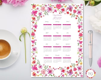 My Calendar 2022 - Flower Todo List - Annual Calendar | INSTANT DOWNLOAD!
