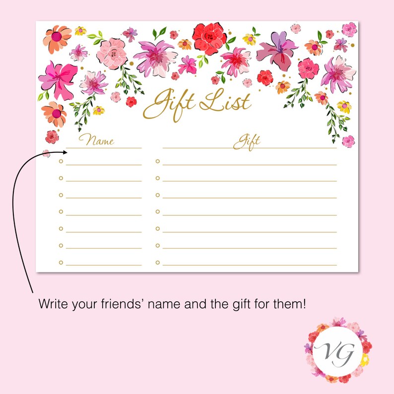 GIFT List Gold Flower Todo List INSTANT DOWNLOAD image 4