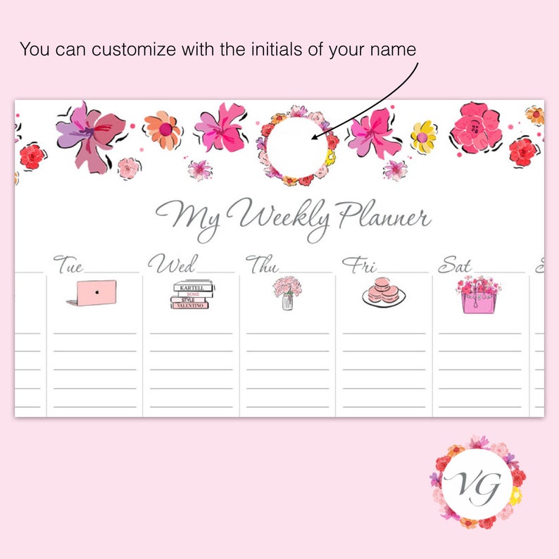 Weekly Planner Silver Flower Todo List Agenda Plan Settimanale DOWNLOAD ISTANTANEO immagine 3