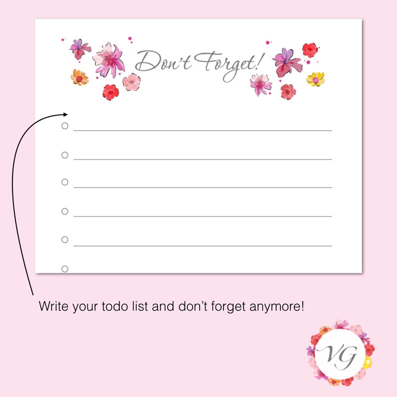 Don't Forget List Flower Todo List Wish List Shopping Organizer Shopping Planner DOWNLOAD ISTANTANEO immagine 4