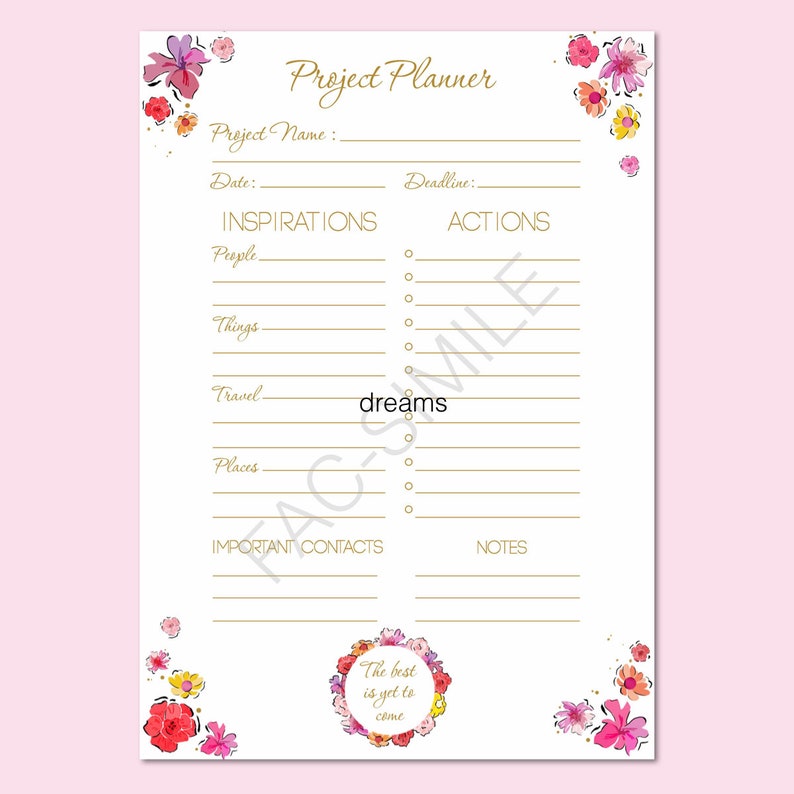 Project Planner Gold Flower Todo List To Do List Planner Daily Planner INSTANT DOWNLOAD image 2