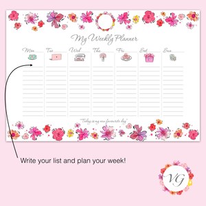 Weekly Planner Silver Flower Todo List Agenda Plan Settimanale DOWNLOAD ISTANTANEO immagine 4