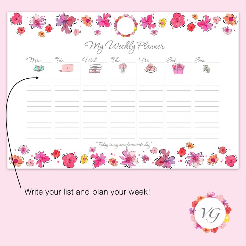 Weekly Planner Silver Flower Todo List Agenda Plan Settimanale DOWNLOAD ISTANTANEO immagine 4