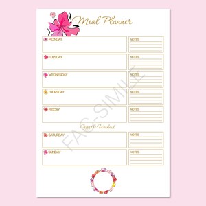 Meal Planner Gold Flower Todo List Food List Food Planner Menu Planner Lista Della Spesa DOWNLOAD ISTANTANEO immagine 2