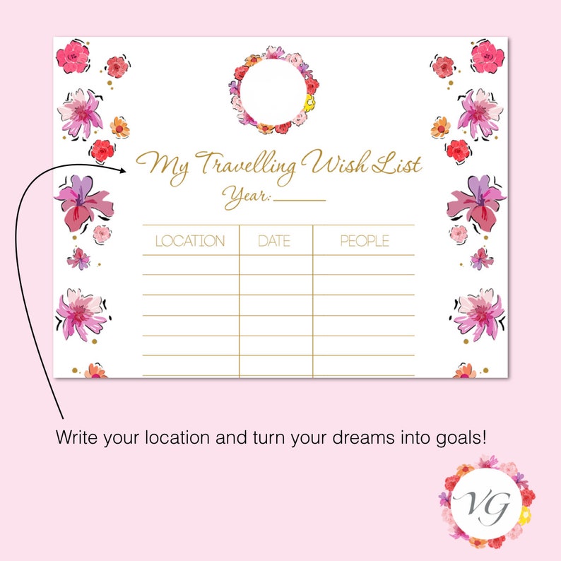 Travelling Wish List GOLD Flower Todo List To Do List for Travel Agenda Viaggi Travel Planner DOWNLOAD ISTANTANEO immagine 4