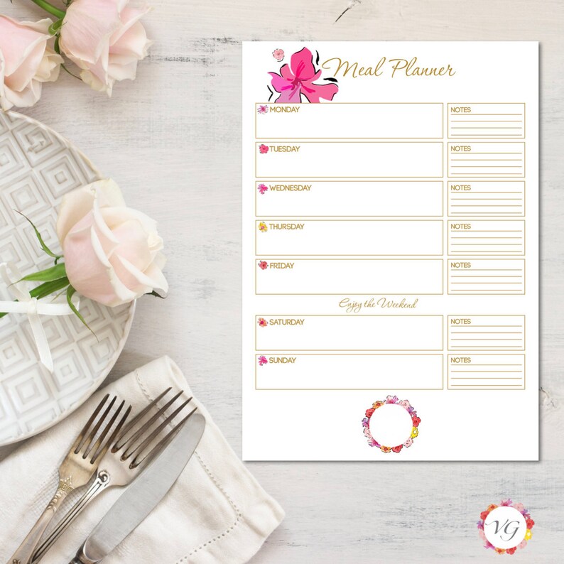 Meal Planner Gold Flower Todo List Food List Food Planner Menu Planner Lista Della Spesa DOWNLOAD ISTANTANEO immagine 1