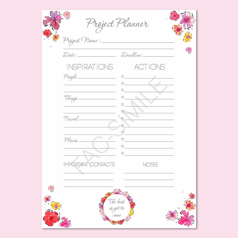 Project Planner Silver Flower Todo List To Do List Planner Agenda Giornaliera Daily Planner DOWNLOAD ISTANTANEO immagine 2