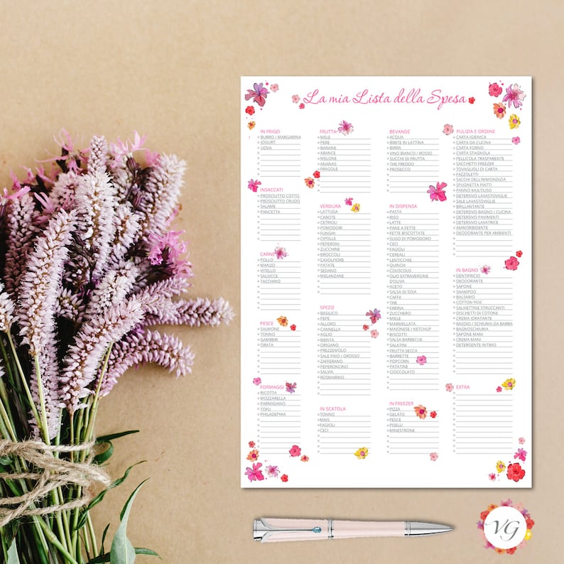 Supermarket List Flower Todo List Wish List Shopping Organizer Shopping Planner INSTANT DOWNLOAD image 1