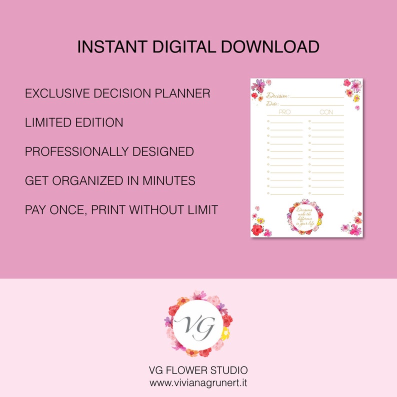 Decision Planner Gold Flower Todo List To Do List Planner Agenda Giornaliera Daily Planner DOWNLOAD ISTANTANEO immagine 4