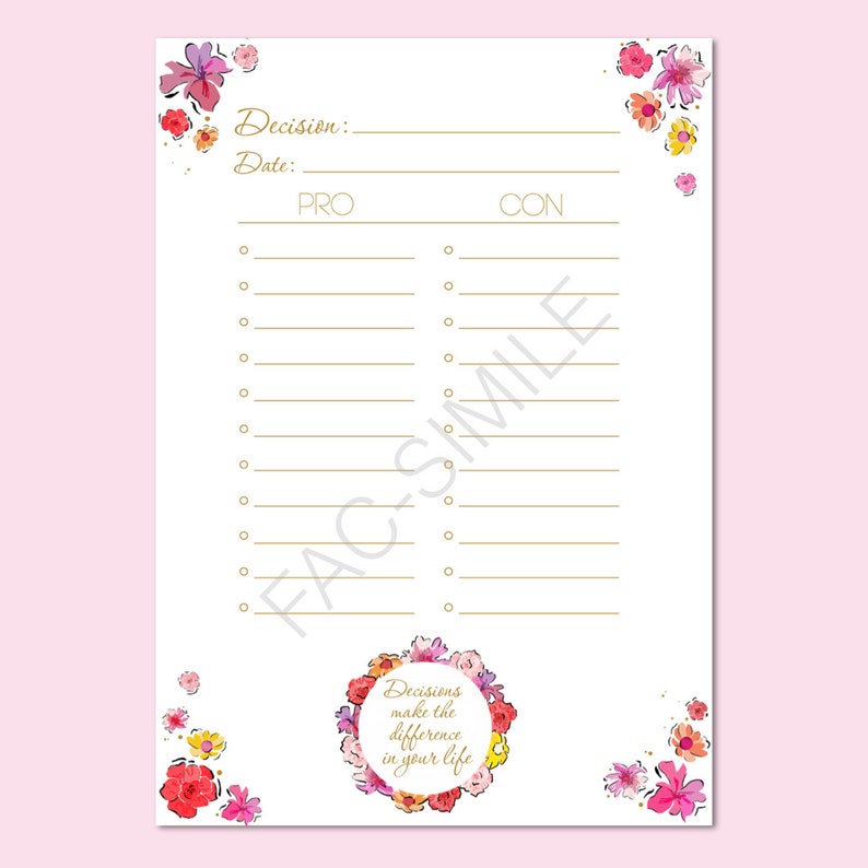 Decision Planner Gold Flower Todo List To Do List Planner Agenda Giornaliera Daily Planner DOWNLOAD ISTANTANEO immagine 2