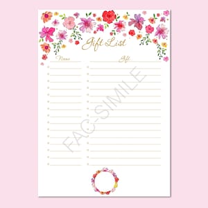 GIFT List Gold Flower Todo List INSTANT DOWNLOAD image 2