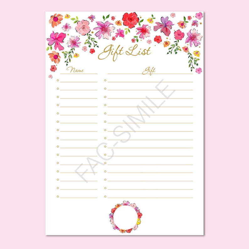 GIFT List Gold Flower Todo List INSTANT DOWNLOAD image 2