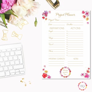 Project Planner Gold Flower Todo List To Do List Planner Daily Planner INSTANT DOWNLOAD image 1