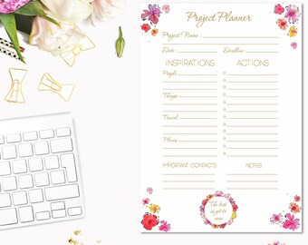 Project Planner Gold - Flower Todo List - To Do List Planner - Daily Planner | INSTANT DOWNLOAD!