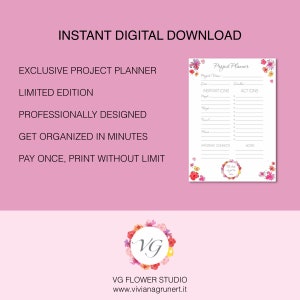 Project Planner Silver Flower Todo List To Do List Planner Agenda Giornaliera Daily Planner DOWNLOAD ISTANTANEO immagine 4