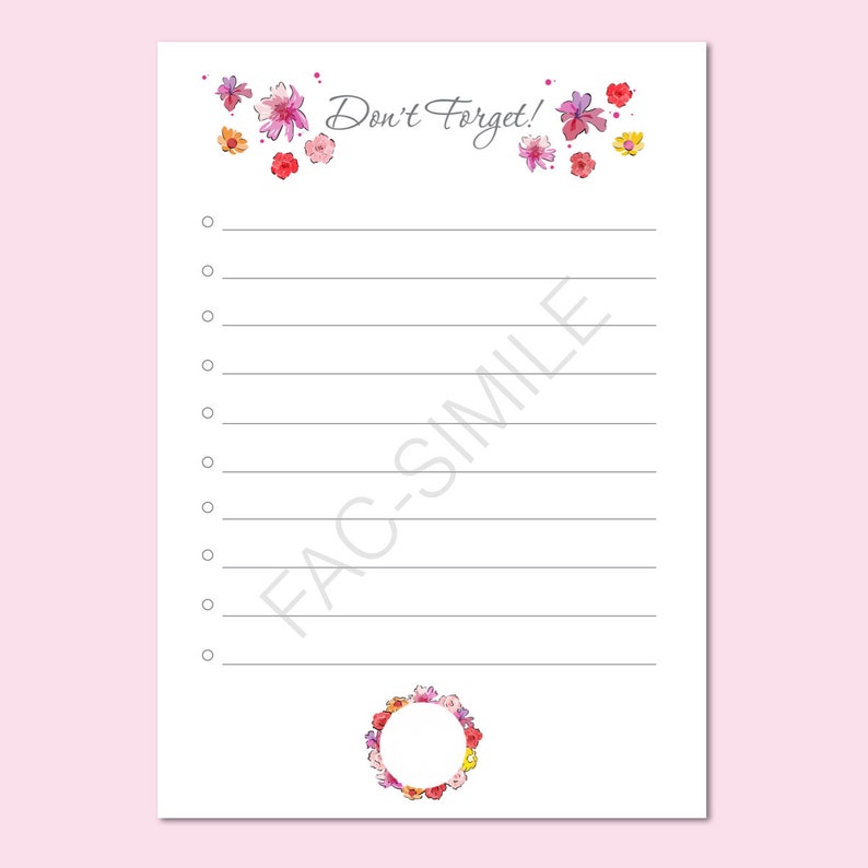 Don't Forget List Flower Todo List Wish List Shopping Organizer Shopping Planner DOWNLOAD ISTANTANEO immagine 2