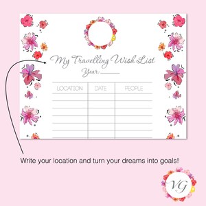 Travelling Wish List SILVER Flower Todo List To Do List for Travel Agenda Viaggi Travel Planner DOWNLOAD ISTANTANEO immagine 4