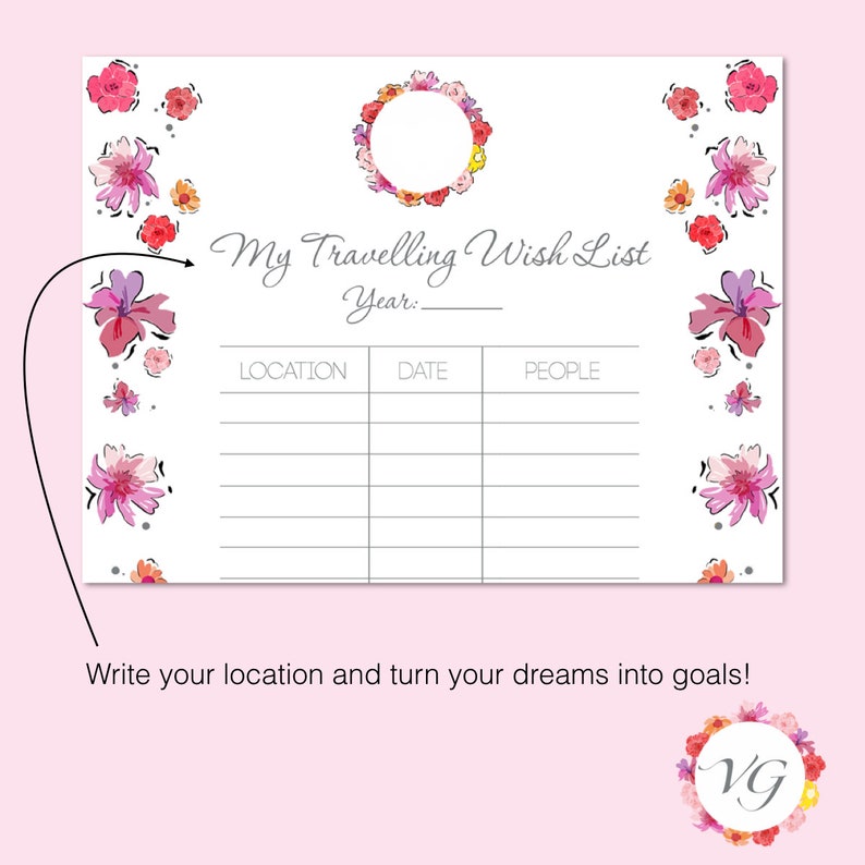 Travelling Wish List SILVER Flower Todo List To Do List for Travel Agenda Viaggi Travel Planner DOWNLOAD ISTANTANEO immagine 4