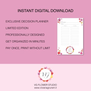 Decision Planner Silver Flower Todo List To Do List Planner Agenda Giornaliera Daily Planner DOWNLOAD ISTANTANEO immagine 4