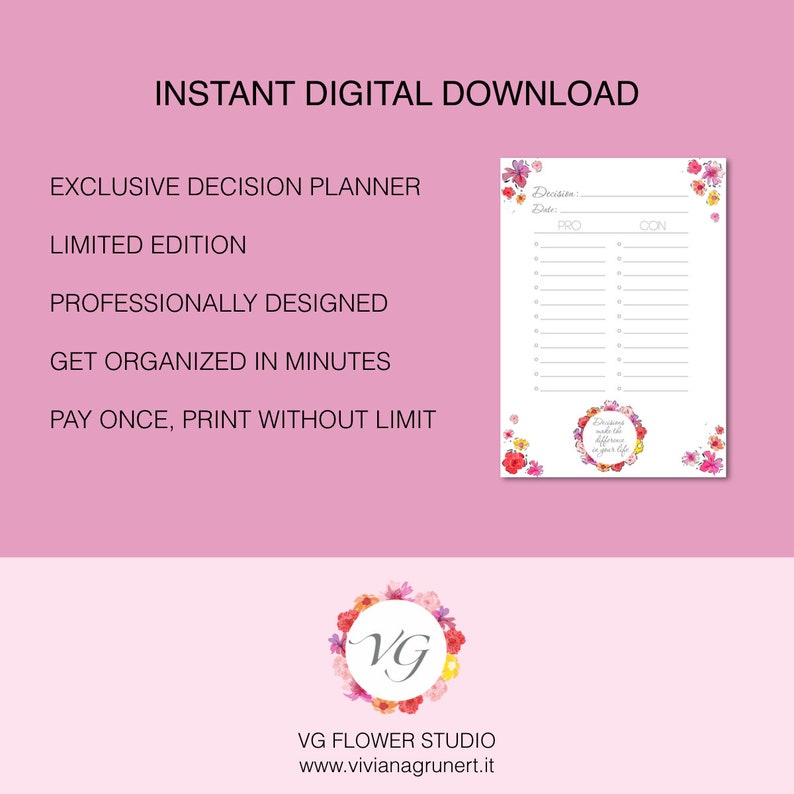 Decision Planner Silver Flower Todo List To Do List Planner Agenda Giornaliera Daily Planner DOWNLOAD ISTANTANEO immagine 4