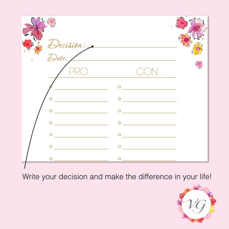 Decision Planner Gold Flower Todo List To Do List Planner Agenda Giornaliera Daily Planner DOWNLOAD ISTANTANEO immagine 3