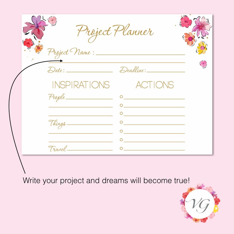 Project Planner Gold Flower Todo List To Do List Planner Agenda Giornaliera Daily Planner DOWNLOAD ISTANTANEO immagine 3